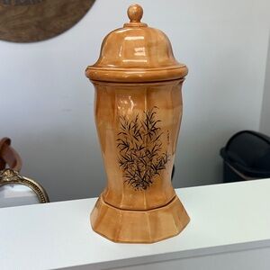 Elegant Tan Ceramic Jar with Lid